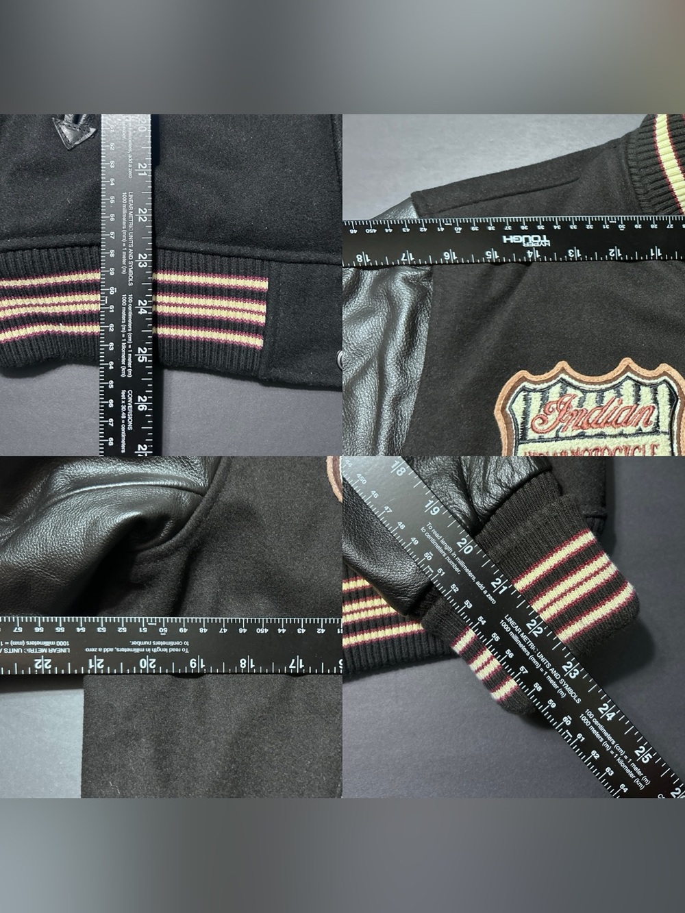 Vintage Indian Motorcycle Leather Sleeve Varsity Bomber Jacket Black L Patches - Picture 3 of 16